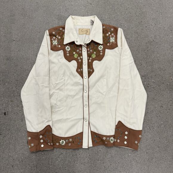 Scully Tops - SCULLY Western shirt womens pearl snap embroidered Size Small
